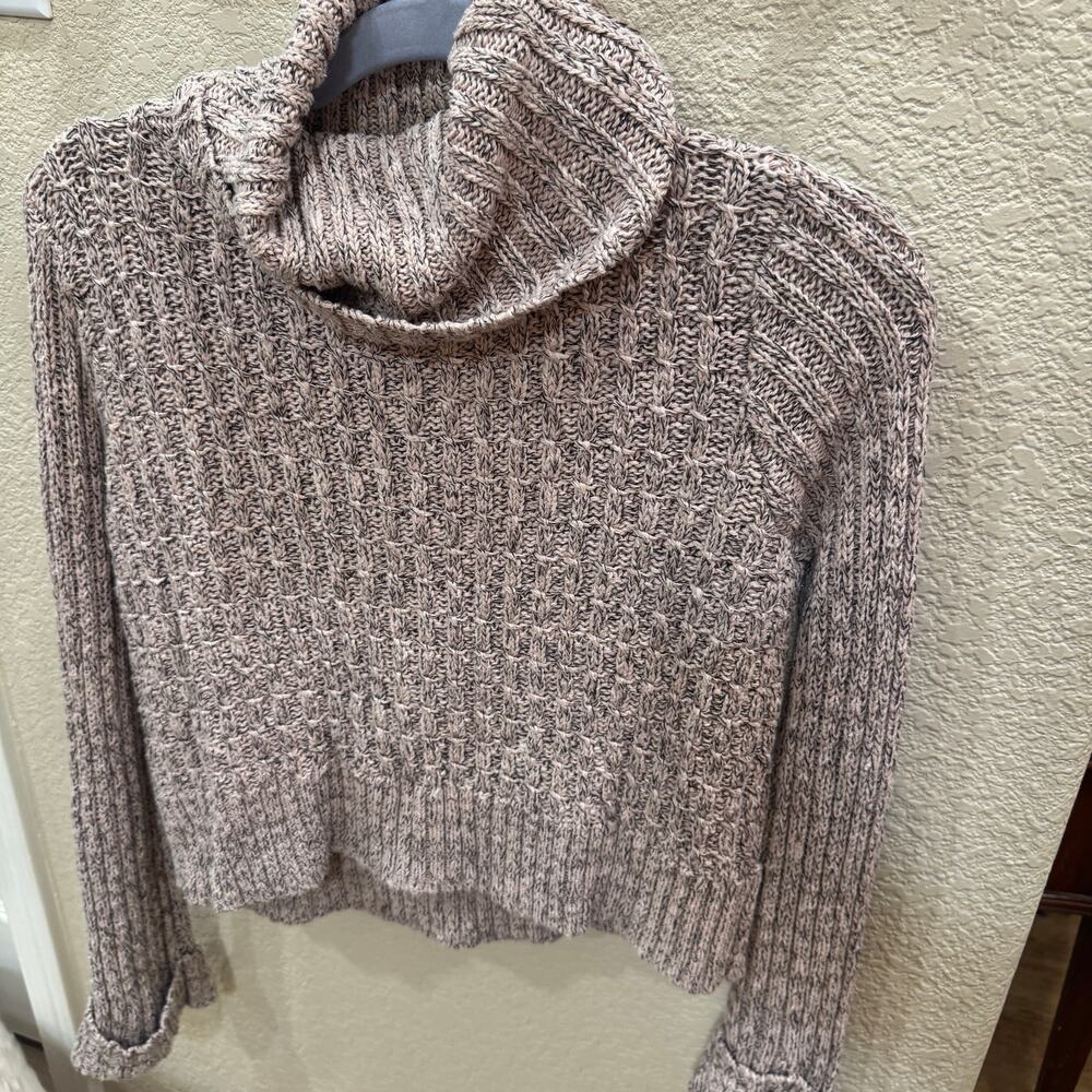 Free People Twisted Cable Cozy Pink Marled Turtleneck Sweater Ballet Combo med
